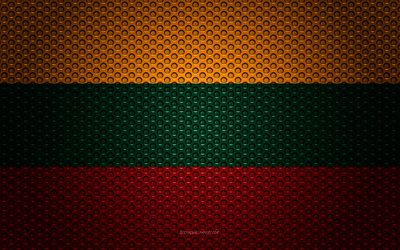 العلم من ليتوانيا, 4k, الفنون الإبداعية, شبكة معدنية الملمس, الليتوانية العلم, الرمز الوطني, ليتوانيا, أوروبا, أعلام الدول الأوروبية