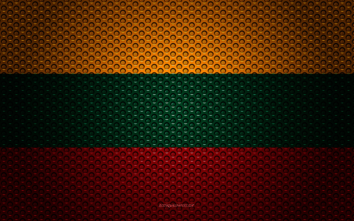 Avrupa &#252;lkeleri Litvanya bayrağı, 4k, yaratıcı sanat, metal mesh dokusu, Litvanya bayrak, ulusal sembol, Litvanya, Avrupa, bayraklar
