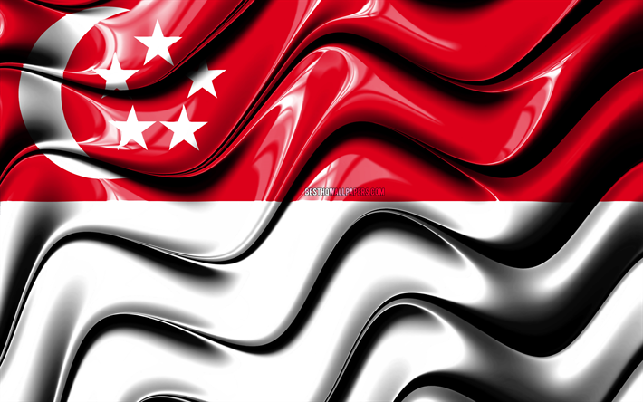 Singapura bandeira, 4k, &#193;sia, s&#237;mbolos nacionais, Bandeira de Cingapura, Arte 3D, Singapura, Pa&#237;ses asi&#225;ticos, Singapura 3D bandeira