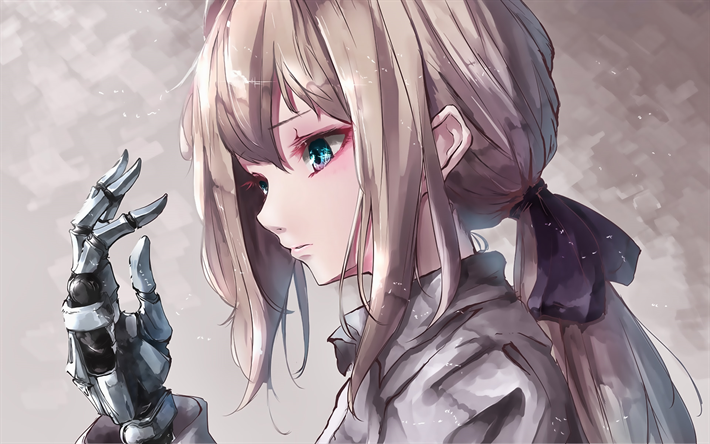 Violet Evergarden, girl with blue eyes, warrior, anime characters, manga