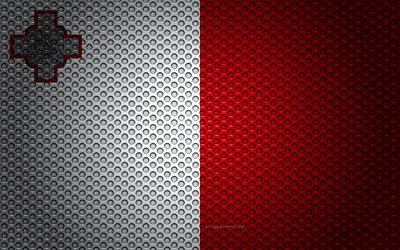 Flagga p&#229; Malta, 4k, kreativ konst, metalln&#228;t konsistens, Malta flagg, nationell symbol, Malta, Europa, flaggor f&#246;r Europeiska l&#228;nder