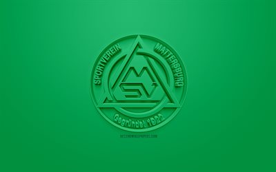 SV Mattersburg, creative 3D logo, green background, 3d emblem, Austrian football club, Austrian Football Bundesliga, Mattersburg, Austria, 3d art, football, stylish 3d logo