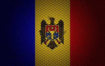 Flaggan i Moldavien, 4k, kreativ konst, metalln&#228;t konsistens, Moldaviska flagga, nationell symbol, Moldavien, Europa, flaggor f&#246;r Europeiska l&#228;nder