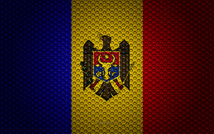 Bandeira da Mold&#225;via, 4k, arte criativa, a malha de metal textura, Moldovan bandeira, s&#237;mbolo nacional, Mold&#225;via, Europa, bandeiras de pa&#237;ses Europeus