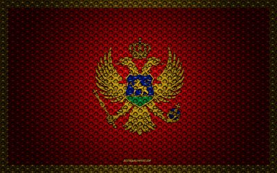 Avrupa &#252;lkeleri Karadağ bayrağı, 4k, yaratıcı sanat, metal mesh dokusu, Karadağ bayrak, ulusal sembol, Karadağ, Avrupa, bayraklar