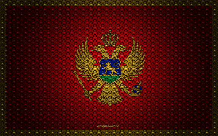 Flaggan i Montenegro, 4k, kreativ konst, metalln&#228;t konsistens, Montenegro-flaggan, nationell symbol, Montenegro, Europa, flaggor f&#246;r Europeiska l&#228;nder