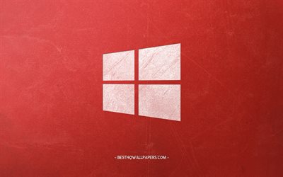 Windows10, エンブレム, レトロアート, 赤いレトロな背景, 創レトロWindowsエンブレム, レトロスタイル, W10ロゴ, Windows