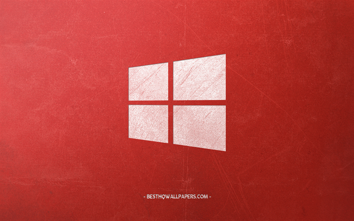 Windows 10, emblema, retro arte, vermelho retro fundo, criativo retro Windows emblema, estilo retr&#244;, W10 logotipo, Windows
