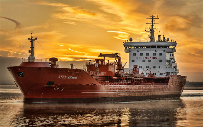 Sten Frigg, oil tanker, sunset, cargo ship, chemical carrier, Sten Frigg tanker