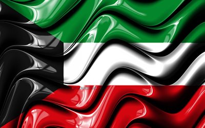Kuwaiti bandeira, 4k, &#193;sia, s&#237;mbolos nacionais, Bandeira do Kuwait, Arte 3D, Kuwait, Pa&#237;ses asi&#225;ticos, Kuwait 3D bandeira
