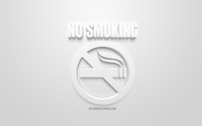 N&#227;o Fumar, 3d &#237;cone branco, fundo branco, S&#237;mbolos em 3d, N&#227;o Fumar conceitos