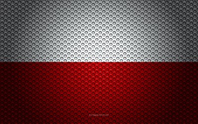 Bandera de Polonia, 4k, arte creativo, malla de metal textura, polaco bandera, s&#237;mbolo nacional, Polonia, Europa, las banderas de los pa&#237;ses Europeos