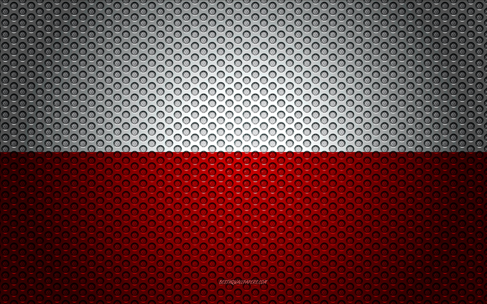 フラグのポーランド, 4k, 【クリエイティブ-アート, 金属メッシュの質感, ポーランドフラグ, 国立シンボル, ポーランド, 欧州, 旗の欧州諸国