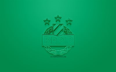 SK Rapid, kreativa 3D-logotyp, gr&#246;n bakgrund, 3d-emblem, &#214;sterrikiska football club, &#214;sterrikiska Fotboll-Bundesliga, Wien, &#214;sterrike, 3d-konst, fotboll, snygg 3d-logo, Rapid Wien, SK Rapid Wien