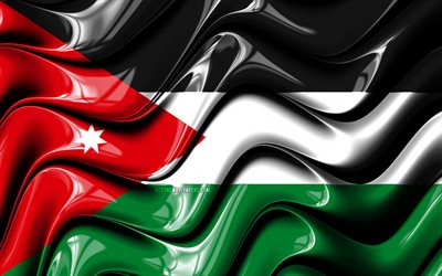Jordan flag, 4k, Asia, national symbols, Flag of Jordan, 3D art, Jordan, Asian countries, Jordan 3D flag