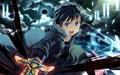 Sword Art Online, Kazuto Kirigaya, The Black Swordsman, protagonist, portrait, japanese manga, main characters
