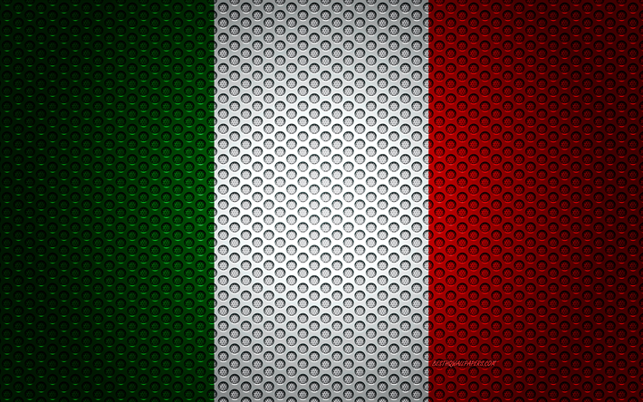 旗のイタリア, 4k, 【クリエイティブ-アート, 金属メッシュの質感, イタリア国旗, 国立シンボル, イタリア, 欧州, 旗の欧州諸国