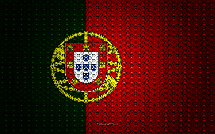 Flag of Portugal, 4k, creative art, metal mesh texture, Portuguese flag, national symbol, Portugal, Europe, flags of European countries