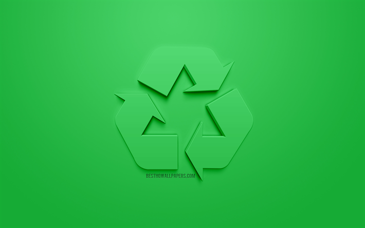 إعادة التدوير, رمز 3d, خلفية خضراء, البيئة المفاهيم, إعادة تدوير المفاهيم, الفن 3d, البيئة
