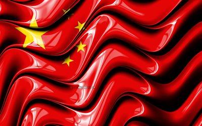 Kinesisk flagga, 4k, Asien, nationella symboler, Flaggan i Kina, 3D-konst, Kina, Asiatiska l&#228;nder, Kina 3D-flagga