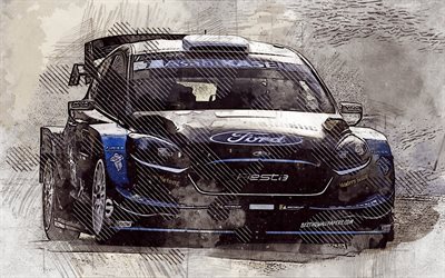 Teemu Suninen, Ford Fiesta WRC, finland&#233;s piloto de rally, Ford M-Sport WRT, grunge arte, arte creativo, del Campeonato Mundial de Rally, Ford