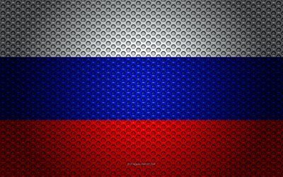 علم روسيا, 4k, الفنون الإبداعية, شبكة معدنية الملمس, العلم الروسي, الرمز الوطني, روسيا, أوروبا, أعلام الدول الأوروبية, الروسي