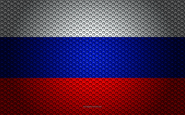 Flag of Russia, 4k, creative art, metal mesh texture, Russian flag, national symbol, Russia, Europe, flags of European countries, Russian Federation