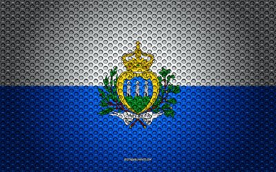 Flag of San Marino, 4k, creative art, metal mesh texture, San Marino flag, national symbol, San Marino, Europe, flags of European countries