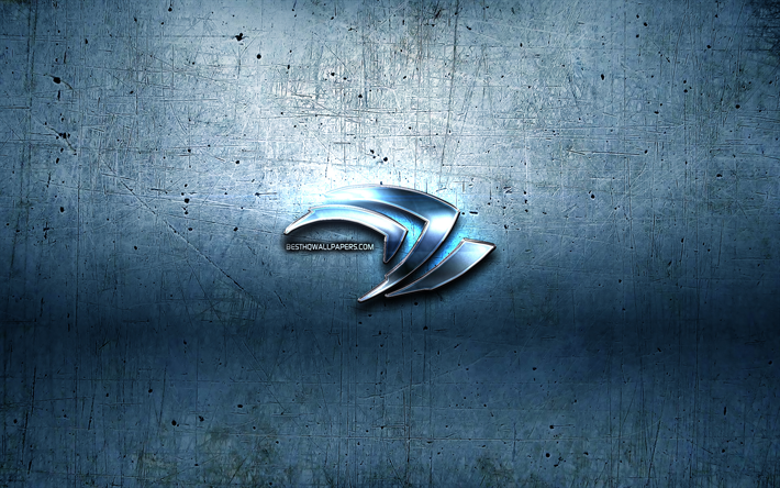 Nvidiaのロゴ, 青色の金属の背景, 創造, Nvidia, ブランド, Nvidia3Dロゴ, 作品, Nvidia金属のロゴ