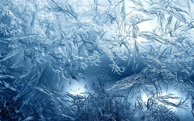 4k, bleu texture de glace, le gel des motifs, des fissures, de la macro, de la glace bleue de fond, glace, gel&#233; les textures de l&#39;eau, le bleu de la glace, de la glace de textures, de l&#39;arctique &#224; la texture