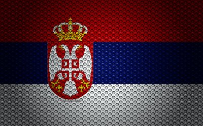フラグのセルビア, 4k, 【クリエイティブ-アート, 金属メッシュの質感, セルビアのフラグ, 国立シンボル, セルビア, 欧州, 旗の欧州諸国