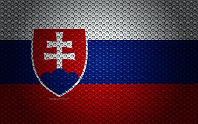Bandera de Eslovaquia, 4k, arte creativo, malla de metal textura, eslovaco bandera, s&#237;mbolo nacional, Eslovaquia, Europa, las banderas de los pa&#237;ses Europeos