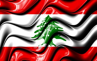 Libanesisk flagga, 4k, Asien, nationella symboler, Flaggan i Libanon, 3D-konst, Libanon, Asiatiska l&#228;nder, Libanon 3D-flagga