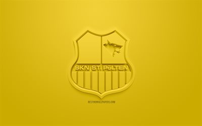 SKN St Polten, yaratıcı 3D logo, sarı arka plan, 3d amblem, Avusturya Futbol Kul&#252;b&#252;, Avusturya Futbol Bundesliga, St P&#246;lten, Avusturya, 3d sanat, futbol, 3d logo şık