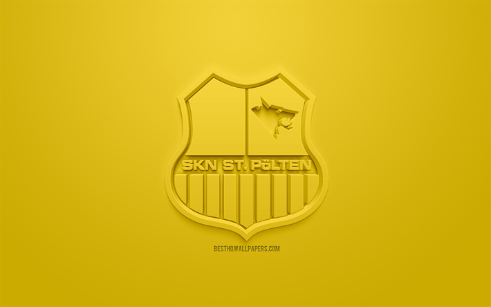 SKN St Polten, creative 3D logo, yellow background, 3d emblem, Austrian football club, Austrian Football Bundesliga, St P&#246;lten, Austria, 3d art, football, stylish 3d logo