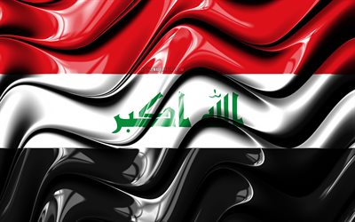 Irak bayrağı, 4k, Asya, ulusal semboller, Irak Bayrağı, 3D sanat, Irak, Asya &#252;lkeleri, 3D bayrak