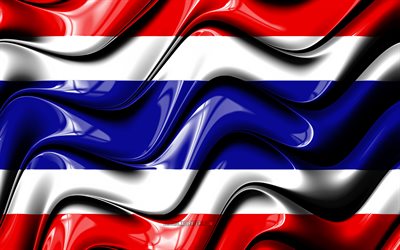 Thai flag, 4k, Asia, simboli nazionali, Bandiera della Thailandia, 3D arte, Tailandia, asia, Tailandia 3D bandiera