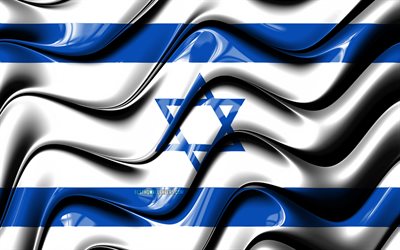 İsrail bayrağı, 4k, Asya, ulusal semboller, İsrail Bayrak, 3D sanat, İsrail, Asya &#252;lkeleri, 3D bayrak