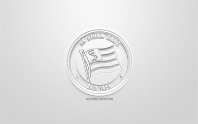 SK Sturm Graz, creative 3D logo, white background, 3d emblem, Austrian football club, Austrian Football Bundesliga, Graz, Austria, 3d art, football, stylish 3d logo