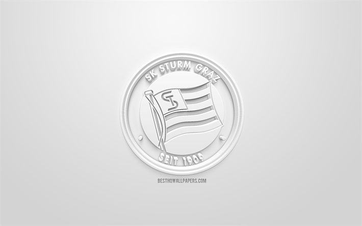 SK Sturm Graz, creative 3D logo, white background, 3d emblem, Austrian football club, Austrian Football Bundesliga, Graz, Austria, 3d art, football, stylish 3d logo