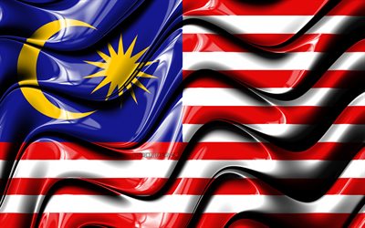 マレーシアのフラグ, 4k, アジア, 国立記号, フラグのマレーシア, 3Dアート, マレーシア, アジア諸国, マレーシアの3Dフラグ