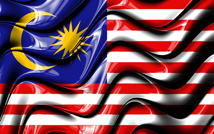 Malaysiska flaggan, 4k, Asien, nationella symboler, Flaggan i Malaysia, 3D-konst, Malaysia, Asiatiska l&#228;nder, Malaysia 3D-flagga