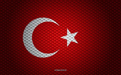 Flaggan i Turkiet, 4k, kreativ konst, metalln&#228;t, Turkisk flagga, nationell symbol, Turkiet, Europa, flaggor f&#246;r Europeiska l&#228;nder
