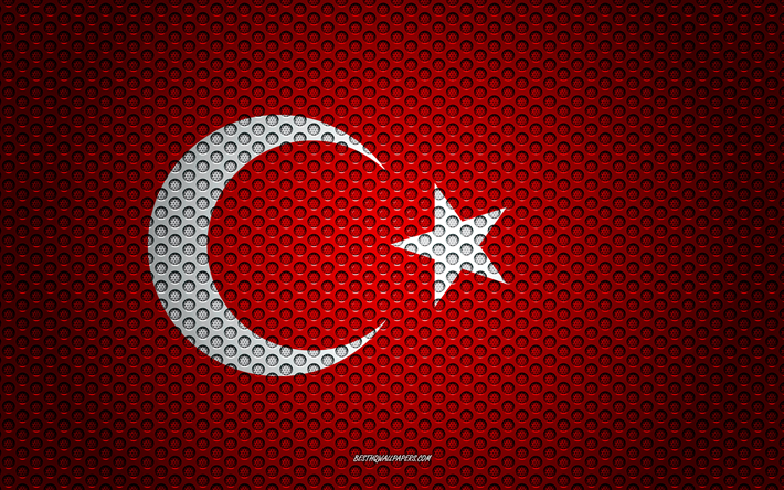 علم تركيا, 4k, الفنون الإبداعية, شبكة معدنية, العلم التركي, الرمز الوطني, تركيا, أوروبا, أعلام الدول الأوروبية