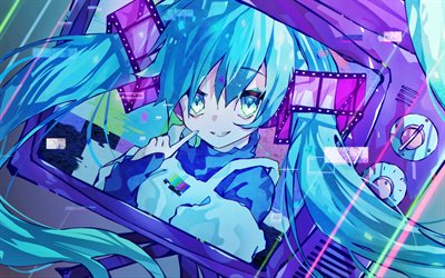 Mavi g&#246;zl&#252; Hatsune Miku, sanat, Vocaloid Karakterleri, yaratıcı, Hatsune Miku, manga, Vocaloid, kız