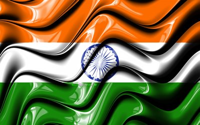 Bandera india, 4k, Asia, los s&#237;mbolos nacionales, la Bandera de la India, arte 3D, India, los pa&#237;ses de Asia, la India 3D de la bandera