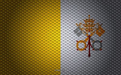Bandeira da Cidade do Vaticano, 4k, arte criativa, a malha de metal textura, Cidade do vaticano bandeira, s&#237;mbolo nacional, Cidade Do Vaticano, Europa, bandeiras de pa&#237;ses Europeus