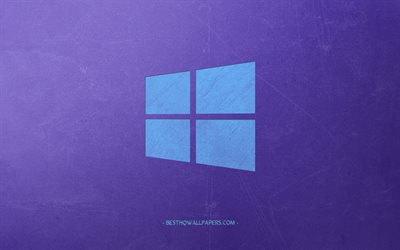 Windows 10, criativo azul do logotipo, fundo roxo, estilo retr&#244;, arte, Windows, logo