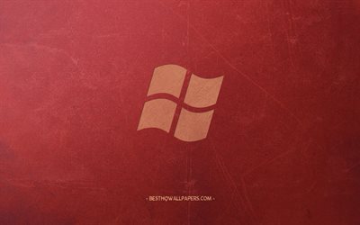 Windows, le logo, l&#39;embl&#232;me, le r&#233;tro sur fond rouge, art cr&#233;atif, le logo Windows
