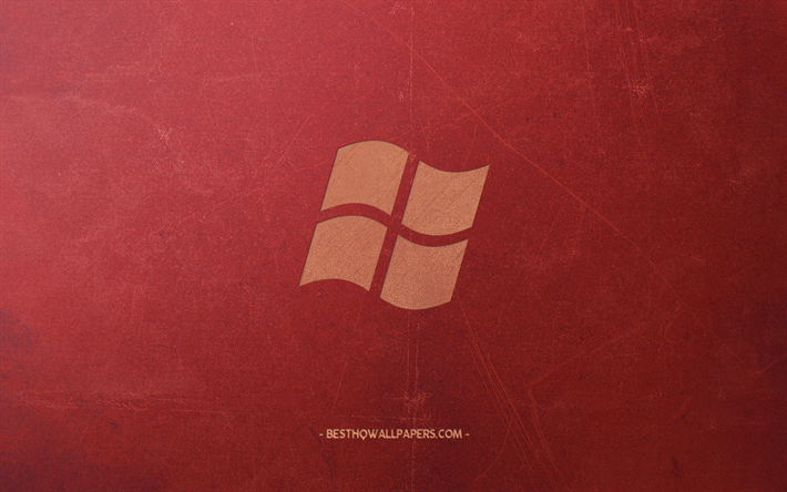 Windows, logo, emblema, retro fundo vermelho, arte criativa, Logotipo do Windows